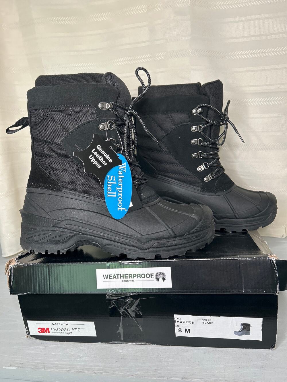 Weatherproof Badger Waterproof Winter Boots Black Mens Size 8